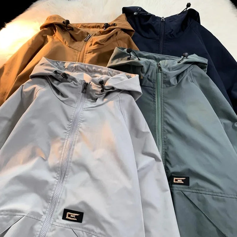 mens windbreaker solid color jackets outerwear tactical waterproof pilot coat men sports jacket autumn large size hoodie coats menswear bottoms
