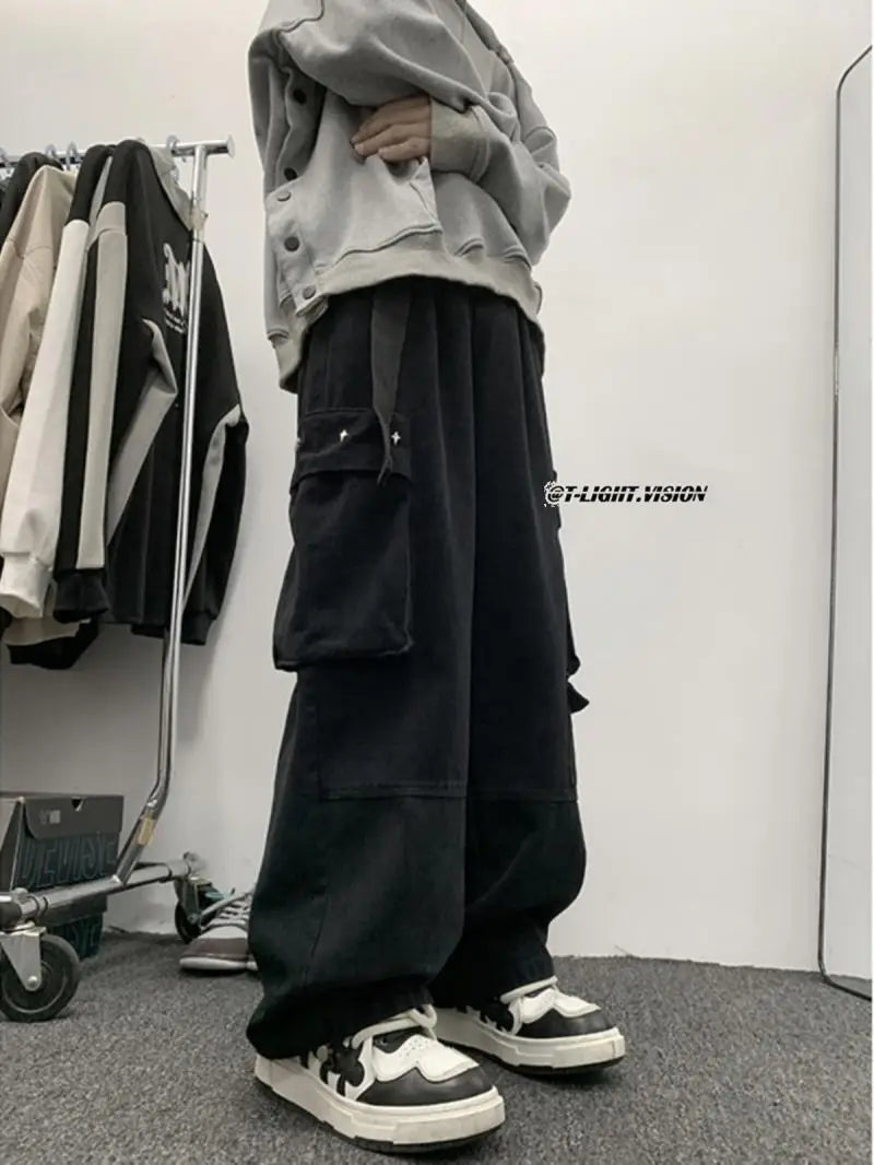 american hip hop large pocket workwear pants for men and women in autumn trend loose fitting straight leg casual wide leg pants clean everyday pants
