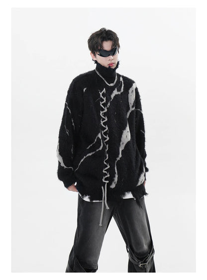 Distressed Splicing Turtleneck Sweaters Men Women Pullover Knit Sweater Jumper Fall Winter Hip Hop Streetwear Black Sweater Y2K Street King Limited