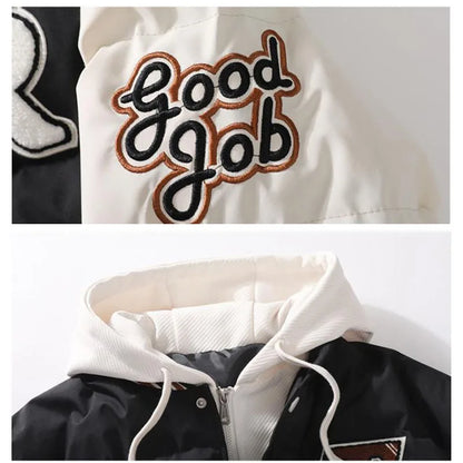 Winter Warm Parka Men Women Hooded Patchwork Baseball Jackets Embroidered Loose Casual Cotton-padded Fashion Outwear Couple New Street King Limited