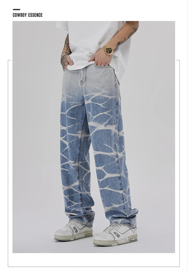 high street irregular tied dye biker jeans men denim straight jean pants 2023 motorcycle y2k trouser unisex hip hop casual pants unique jeans style 4983