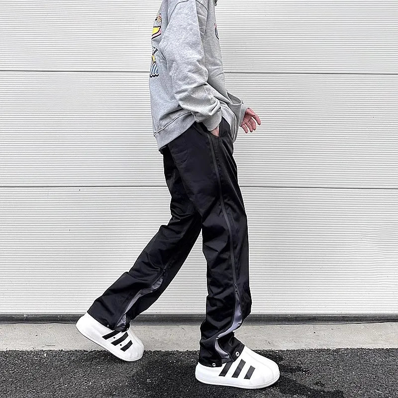 y2k functional double zipper nylon vibe casual track pants for men straight ropa hombre baggy cargos patchwork loose trousers combat utility trousers