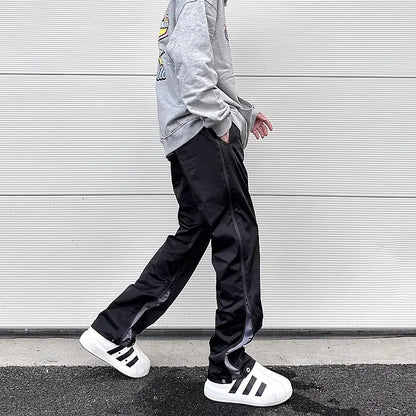 y2k functional double zipper nylon vibe casual track pants for men straight ropa hombre baggy cargos patchwork loose trousers combat utility trousers