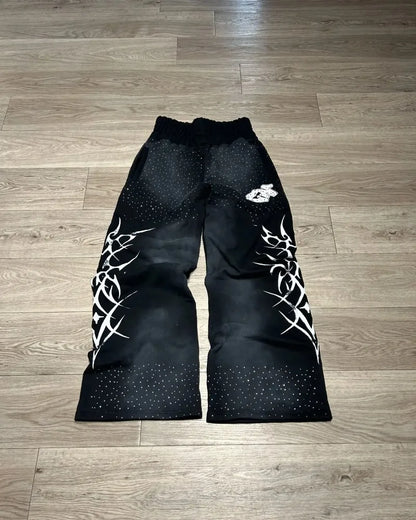 y2k letter flame print oversized women floor sweeping pants harajuku retro hip hop fashion versatile personality trousers men clean everyday pants