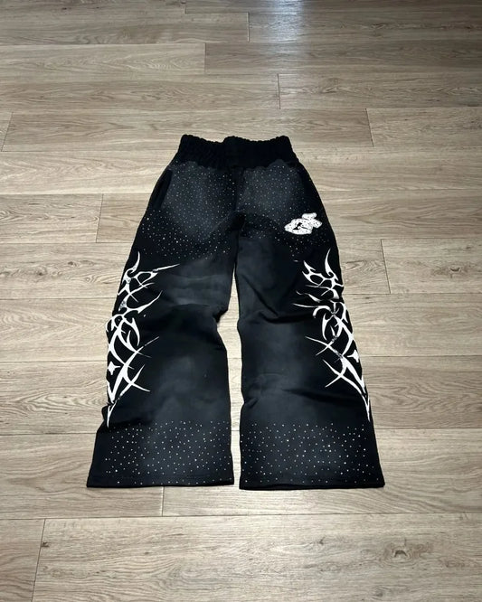 y2k letter flame print oversized women floor sweeping pants harajuku retro hip hop fashion versatile personality trousers men clean everyday pants