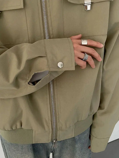 Autumn and Winter Korean Style Season Fashionable Retro Airplane Jacket Men's Loose Street Y2K Niche Shoulder Pad Lapel Jacket Street King Limited