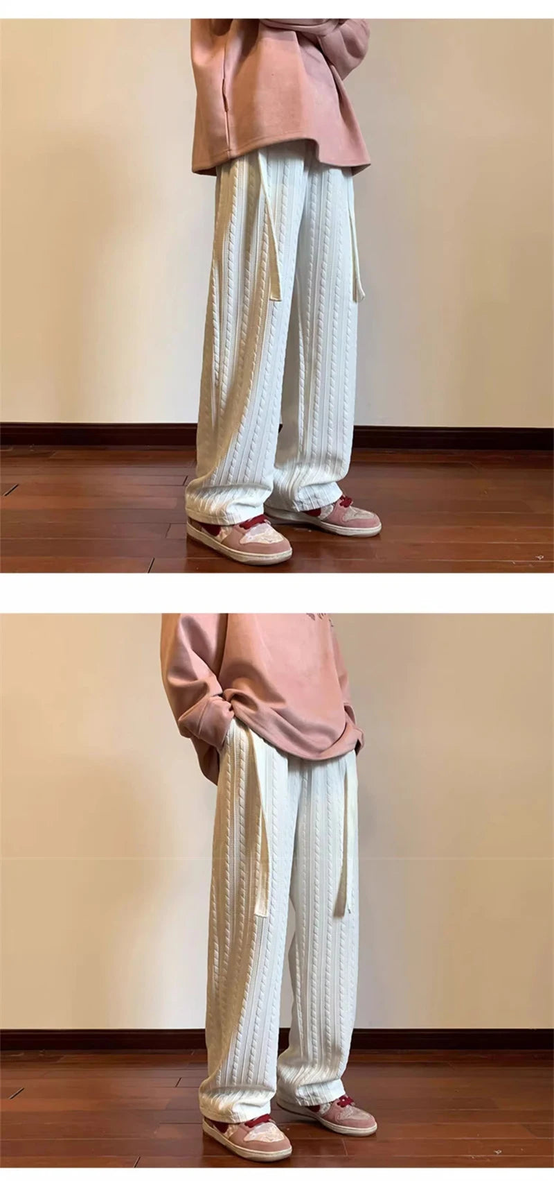 autumn waffle foam striped design pants for men new high street wide leg straight trousers casual y2k vintage pantalones hombre unique default style 105