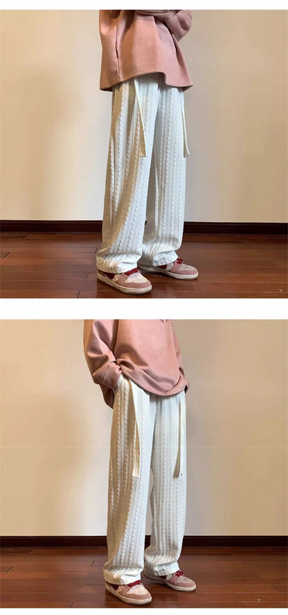 autumn waffle foam striped design pants for men new high street wide leg straight trousers casual y2k vintage pantalones hombre unique default style 105