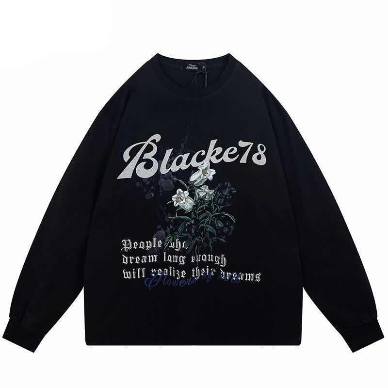 "Black Roses" Unisex Men Women Streetwear Graphic Sweatshirt Daulet Apparel