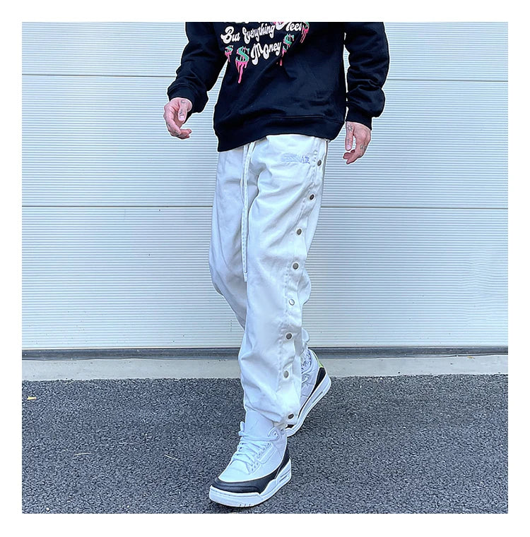 washed distressed denim sweatpant cashew flower patchwork oversized splice buckle jogging jeans casual button baggy men clothing unique joggers style 3340