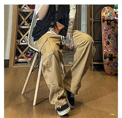 Fashionable Korean style gothic buttoned overalls pants men summer Harajuku street y2k hip hop casual retro sports pants Street King Limited