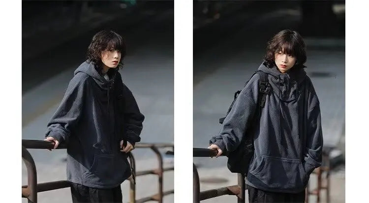 Men Women Winter Fleece Hoodies Korean Style Half Zipper Harajuku Hip Hop Hooded Sweatshirt Street Oversized Couple Pullovers Street King Limited