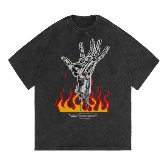 Rainbowtouches Washed Men's New T Shirt Vintage Unisex Hand Print Design Shirt High Street Graphic Fashion Loose Mens T Shirts Street King Limited