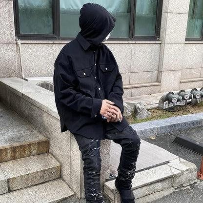 Back Zipper Vibe Style Black Long Sleeve Shirts Jackets for Men Streetwear Y2k Baggy Ropa Hombre Camisas Oversized Loose Coat Street King Limited