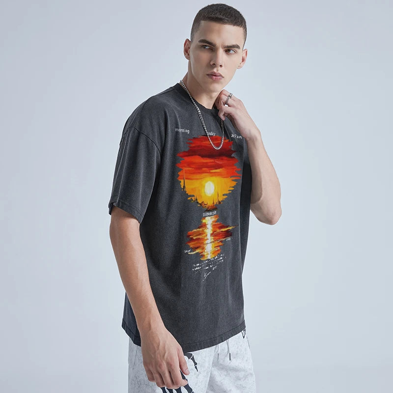 Rainbowtouches Washed T-shirt Men Fashion Design Printed Vintage Cotton Comfortable High Street Stylish Black Men's Clothing Street King Limited