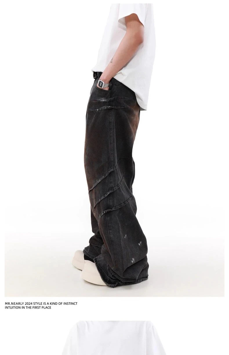 american high street scratch design men and women trendy retro straight leg jeans couple street loose wide leg casual pants y2k unique jeans style 4423