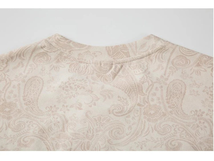 Merican Hip-hop Summer Thin Section Suede Cashew Flower Print Tshirts Tops Men and Women Loose Short-sleeved T-shirts Oversized Street King Limited