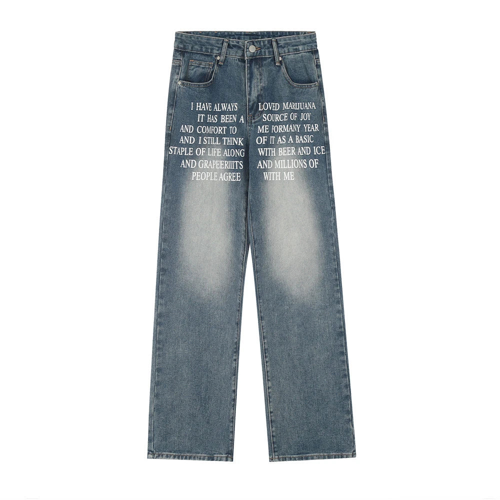 blue baggy jeans men letter printed straight denim pants fashion jeans male streetwear hip hop y2k loose trousers unique jeans style 4085