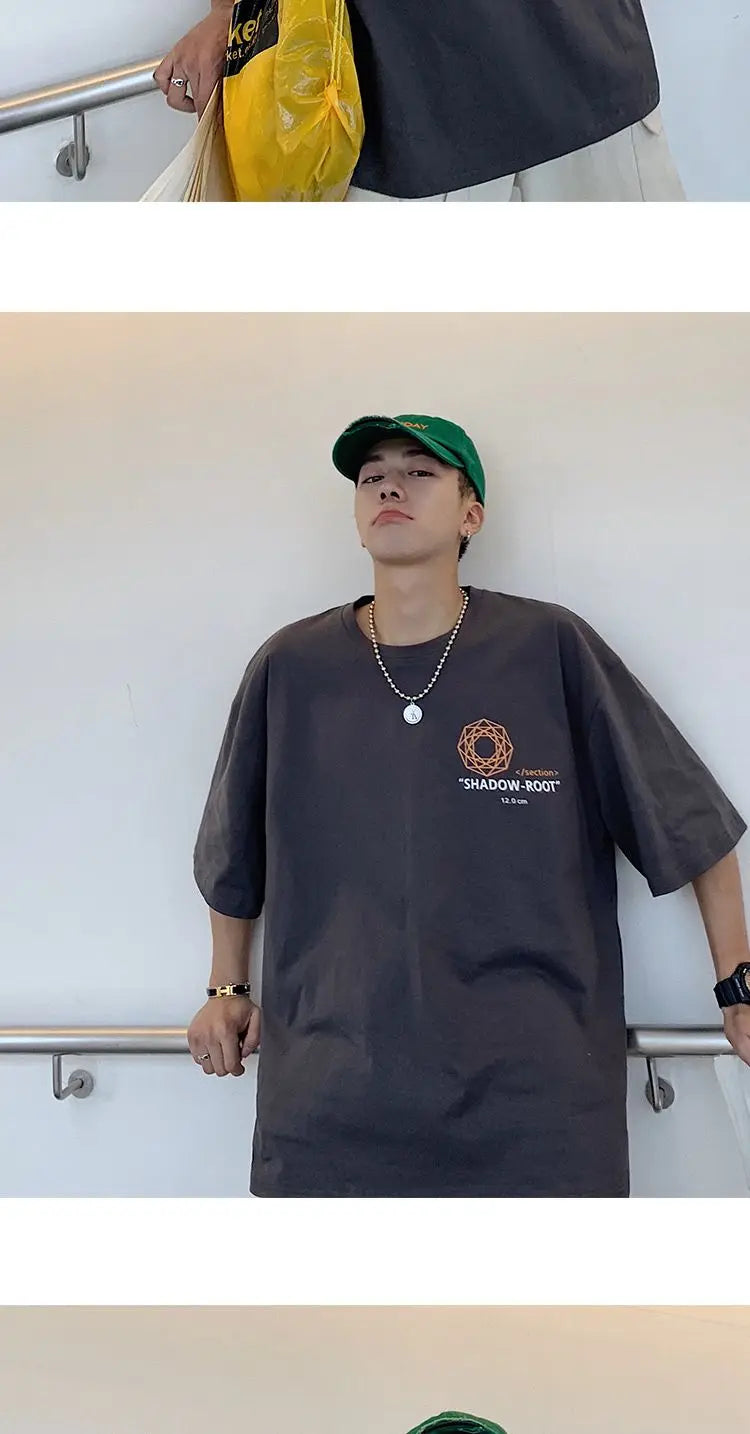 Summer quarter-sleeved men's T-shirt ins clothes trend Korean style loose mid-sleeve short-sleeved T-shirt half-sleeved T shirts Street King Limited