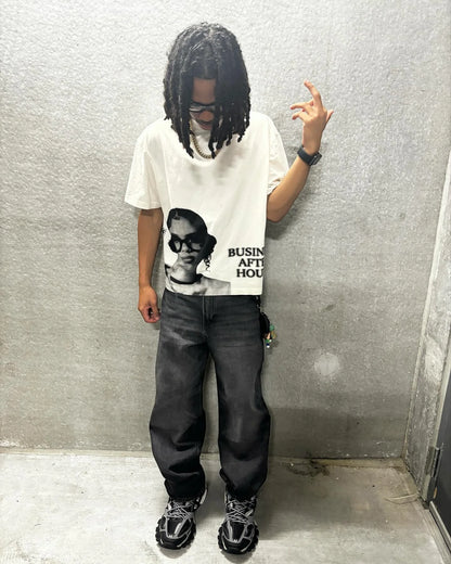 Y2k Europe and America Hip Hop character Printed Oversized T-Shirt Mens and Womens Retro Street Casual Short Sleeved Tops Street King Limited