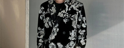 men sequin embroidery velvet loose casual 2 pieces suits blazers jacket pant sets stage party dress suits performance costumes unique default style 2719