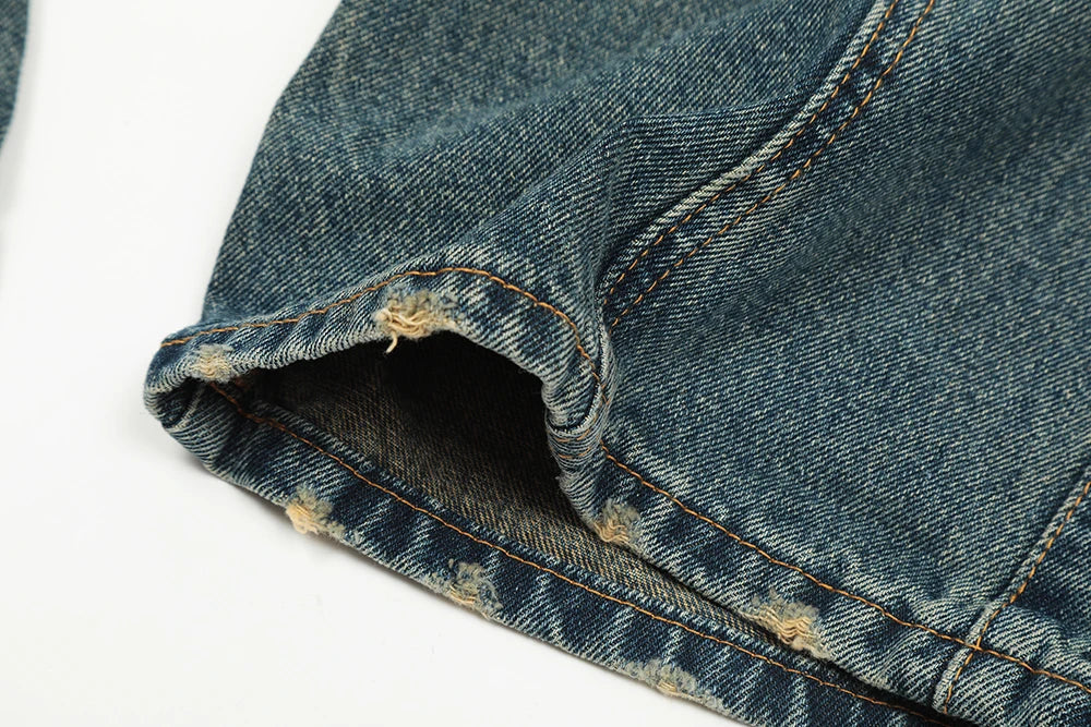 streetwear side pockets pleated washed blue jeans unisex straight baggy y2k denim pants ropa hombre casual cargo pants oversized unique cargo style 5215