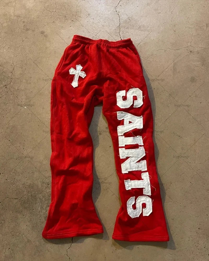 european and american new embroidered oversized trousers men y2k trendy hip hop knitted pants loose casual wide leg pants women unique default style 3474