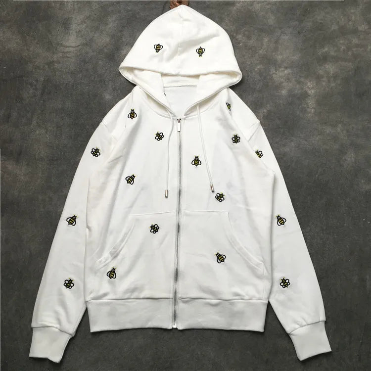 New luxury Men Novelty Embroidery bee Hoodies Hoody hooded Sweatshirts velvet Cotton Drake Thicken Fleece pullover Thicken E03 Street King Limited