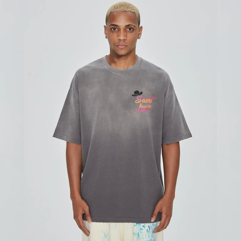 2024ss Saint Louis T-shirts Men Woman Good Quality Cotton Loose Wash White Nightmare Debris Printing Top Tees Street King Limited
