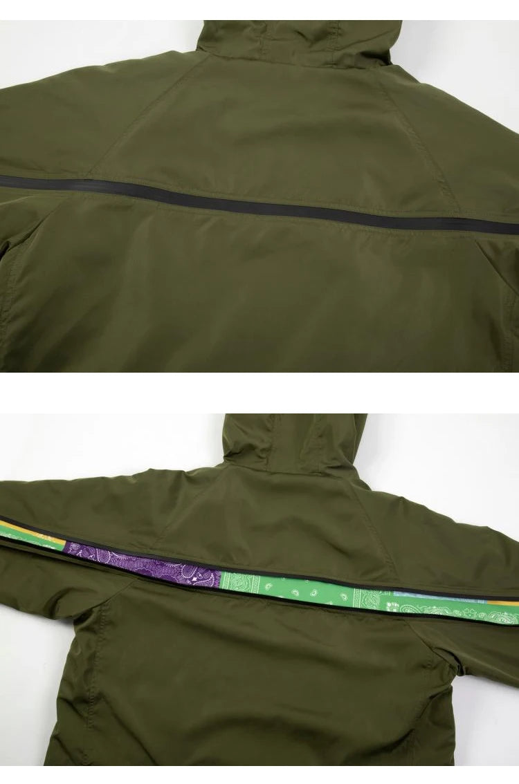 men hip hop streetwear jacket paisley zip up patchwork windbreaker cargo cotton padded coat hooded track jacket tactical outwear unique cargo style 4826