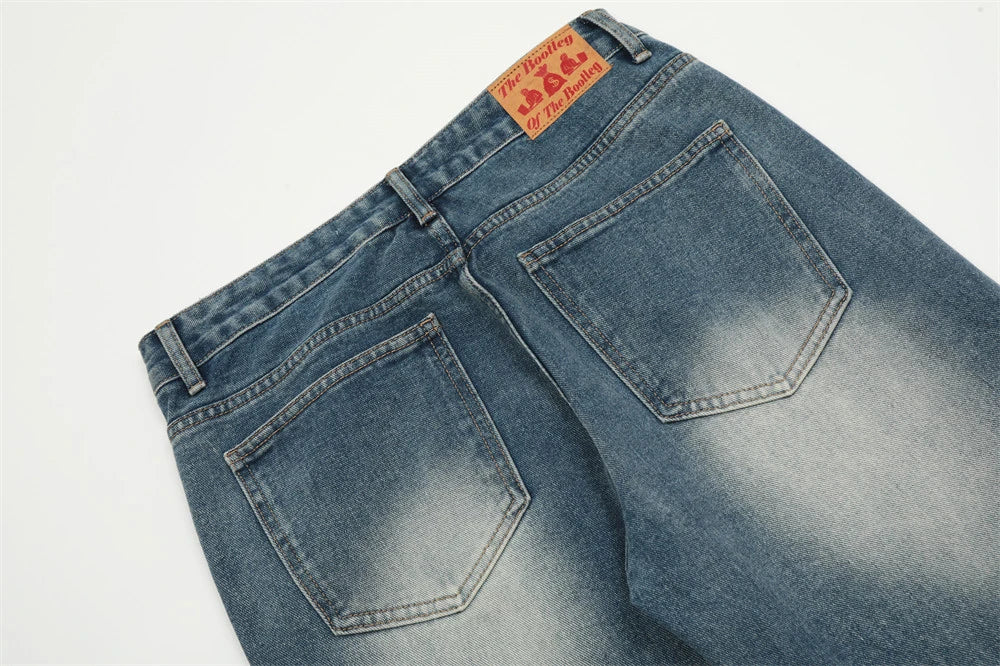 blue baggy jeans men letter printed straight denim pants fashion jeans male streetwear hip hop y2k loose trousers unique jeans style 4095