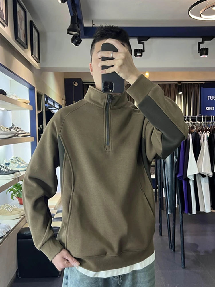 Autumn Half Zipper Polo Sweatshirts Men's 2024 New Casual Stand-up Collar Pullover Hoodies Patchwork Fleece Y2K Sudaderas Street King Limited