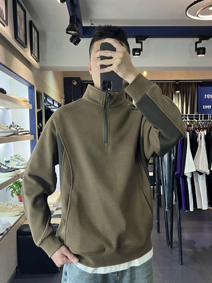 Autumn Half Zipper Polo Sweatshirts Men's 2024 New Casual Stand-up Collar Pullover Hoodies Patchwork Fleece Y2K Sudaderas Street King Limited