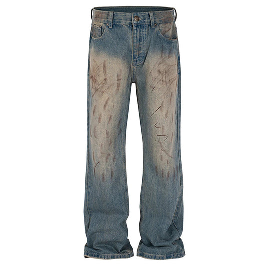 vintage blue dirty baggy jeans men hi street straight denim pants streetwear hip hop loose jeans trousers urban skinny jeans