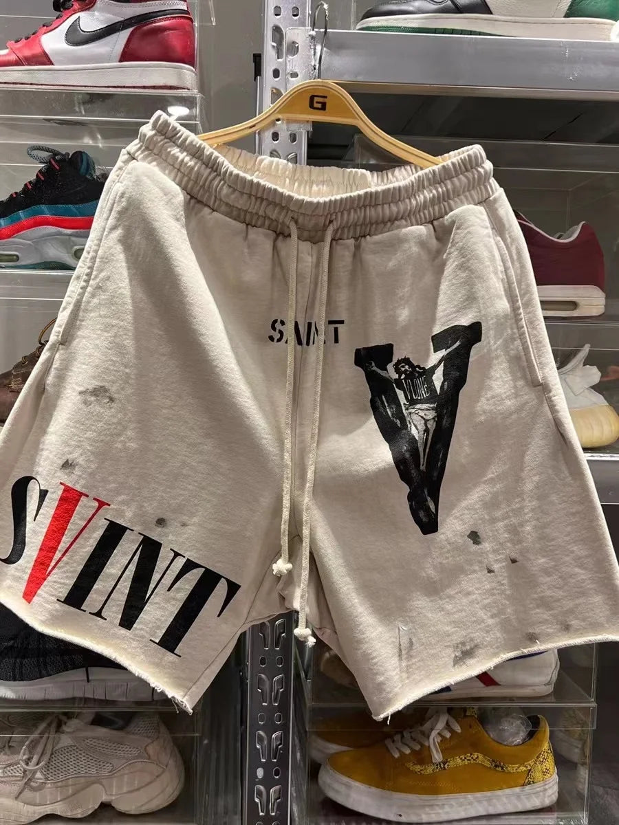 prints loose edging sport shorts quarter pant casual urban shorts
