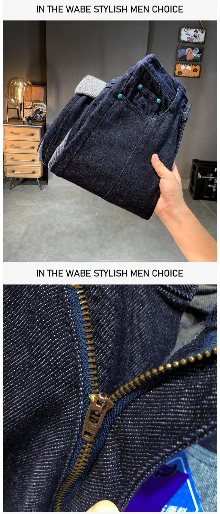 men streetwear splice denim fashion brand hip hop loose casual straight jeans pant cityboy deep blue y2k jeans trousers for men unique jeans style 1763
