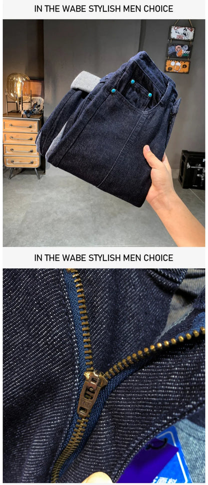 men streetwear splice denim fashion brand hip hop loose casual straight jeans pant cityboy deep blue y2k jeans trousers for men unique jeans style 1763