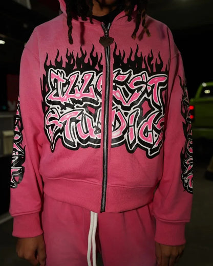 y2k street hip-hop goth trend oversized hoodie suit men's fashion Harajuku style casual loose versatile zipper sweatshirt top Street King Limited