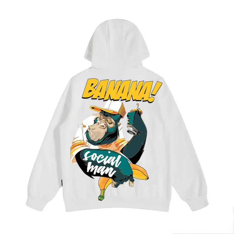 Cartoon Gorilla Banana Graphic Men's Hoodies Autumn Oversized Hip Hop Fashion Hooded Sweatshirts Harajuku Male Casual Y2K Hoodie Street King Limited