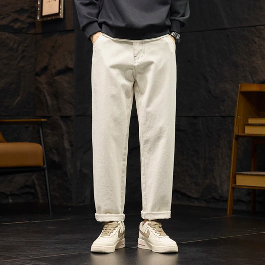 plus size 28 42 men streetwear fashion loose casual straight ankle length white denim jeans pant cityboy harem jeans trouser urban skinny jeans