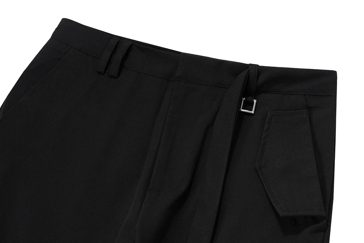 ribbons multi pockets straight black cargo drape pants for men y2k streetwear casual baggy overalls oversized casual trousers unique cargo style 3617