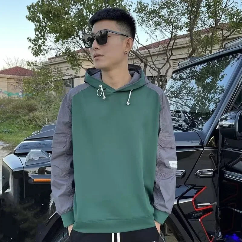 New Patchwork Long Sleeve Hoodies For Men Letter Embroidered Y2K Streetwear Hooded Sweatshirts Hip Hop Fashion Pullover Hoody Street King Limited