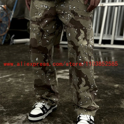 2024 new american vintage direct casual functional work pants heavy duty washed outdated logging pants desert camo high street unique default style 2774