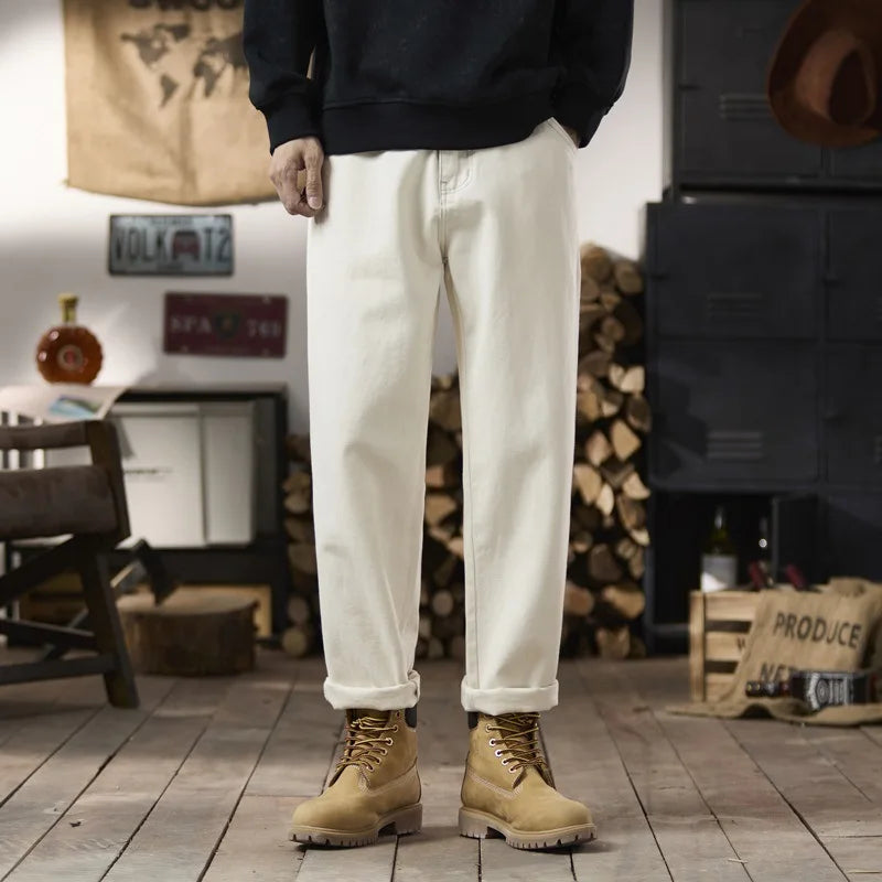 plus size 28 42 men streetwear fashion loose casual straight ankle length white denim jeans pant cityboy harem jeans trouser denim street jeans