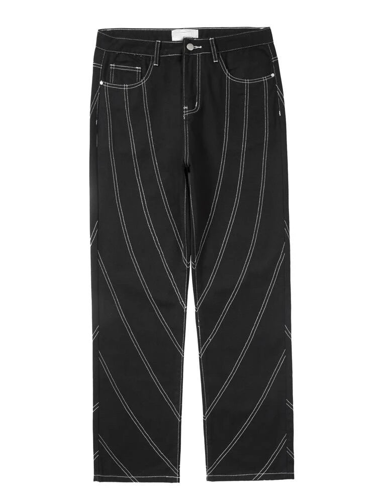 fashion design lines denim jeans mens zipper loose straight trousers hip hop new casual streetwear pants joggers baggy jeans unique joggers style 406