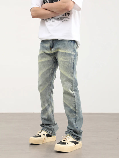 retro striped washed denim jeans flare pants unisex hip hop fashion streetwear harajuku loose straight y2k mens jeans joggers sporty tapered joggers