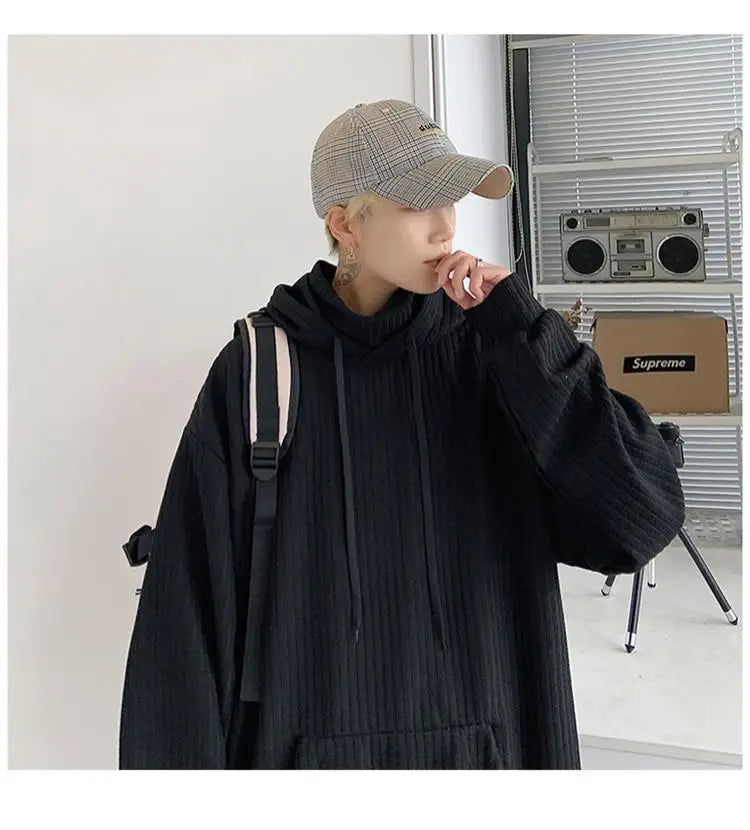Retro knitted sweatshirt men's Japanese fashion brand ins spring and autumn hooded jacket Hong Kong style outer wear y2k top emo Street King Limited