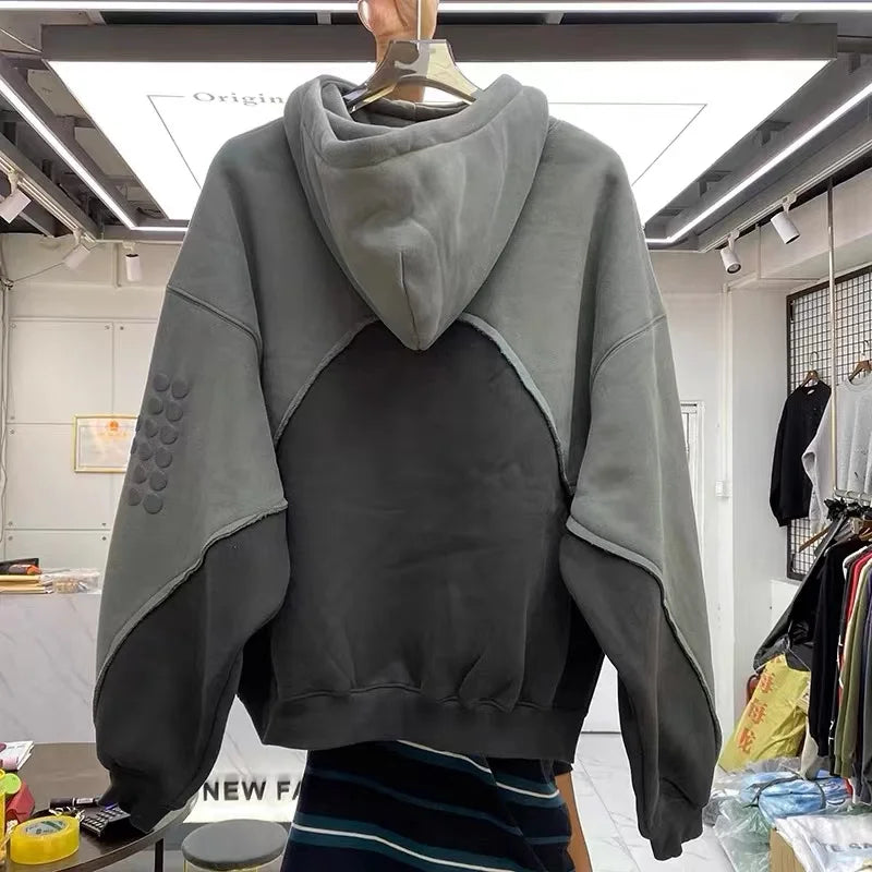 Three-dimensional foam splicing color hoodie plus fleece hoodie men and women Street King Limited