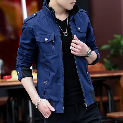 2024 spring autumn new mens jacket korean fashion stand up collar thick denim cargo pants pure cotton coat top clothes unique cargo style 4588