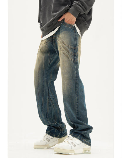 mens retro washed denim jeans loose straight pants 2023 new fashion streetwear trousers hip hop casual zipper jean pants joggers unique joggers style 1481